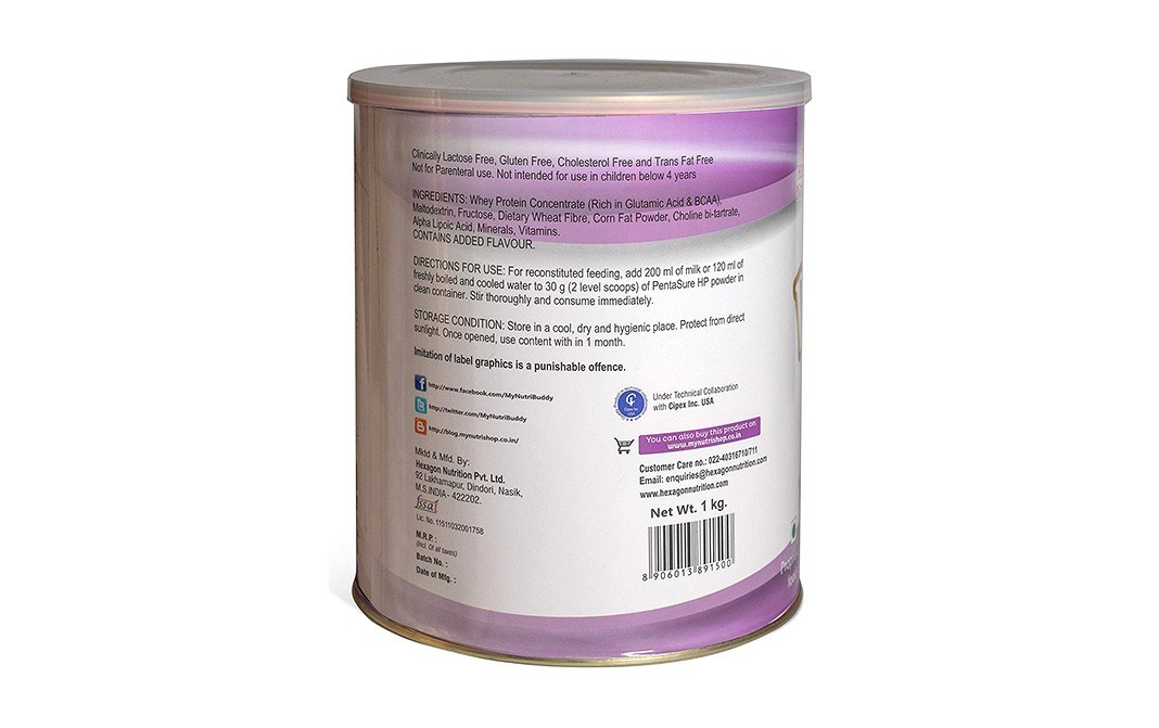 PentaSure HP 100% Whey Protein Banana Vanilla Flavour   Container  1 kilogram